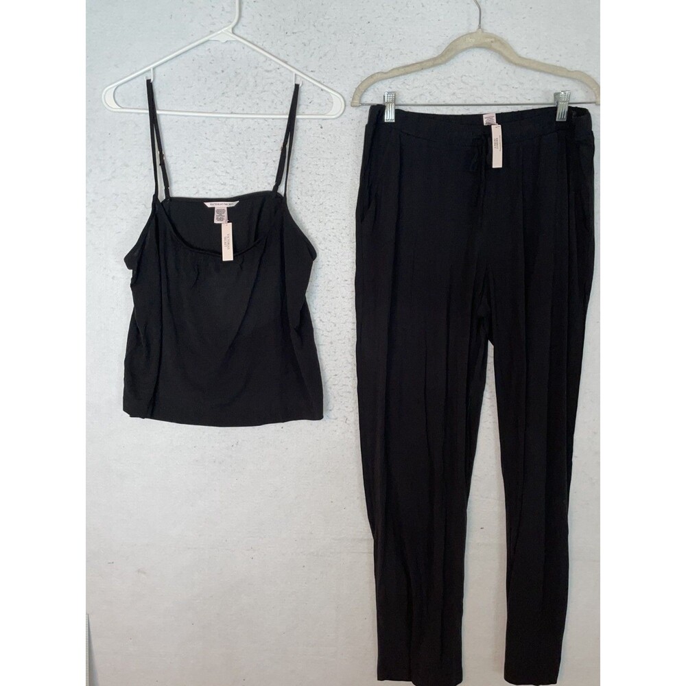 Victoria Secret Modal Cami & Wide-Leg Pajama Set Women’s M/L Black Soft NWT